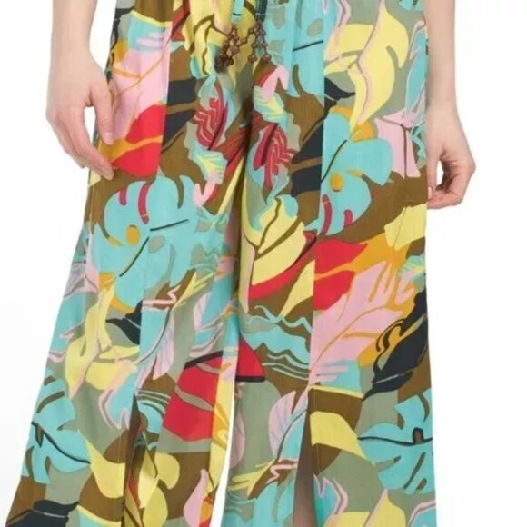 True Destinations Multi-Color Tropical Palazzo Wide Leg Pants - M - Worn 1 Time - Picture 3 of 14